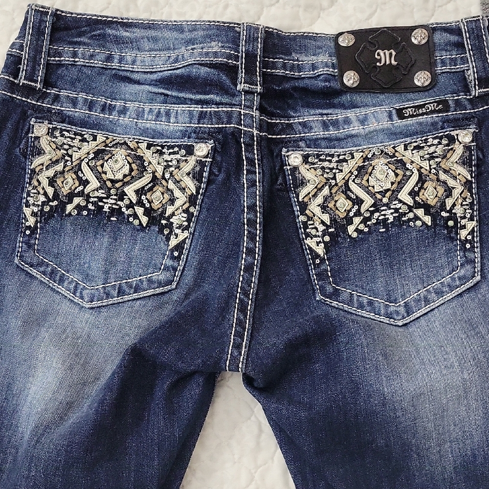 Miss Me Blue Jeans with Embellished Pockets